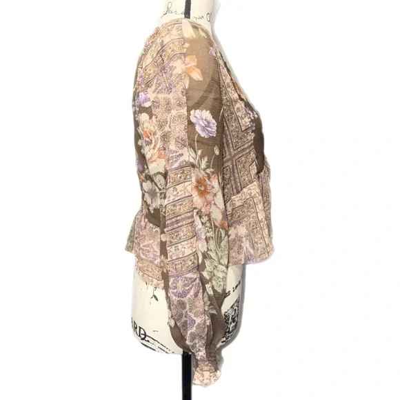 American Eagle - Boho Cottagecore Patchwork Floral Peplum Blouse - Size Small - Picture 6 of 10